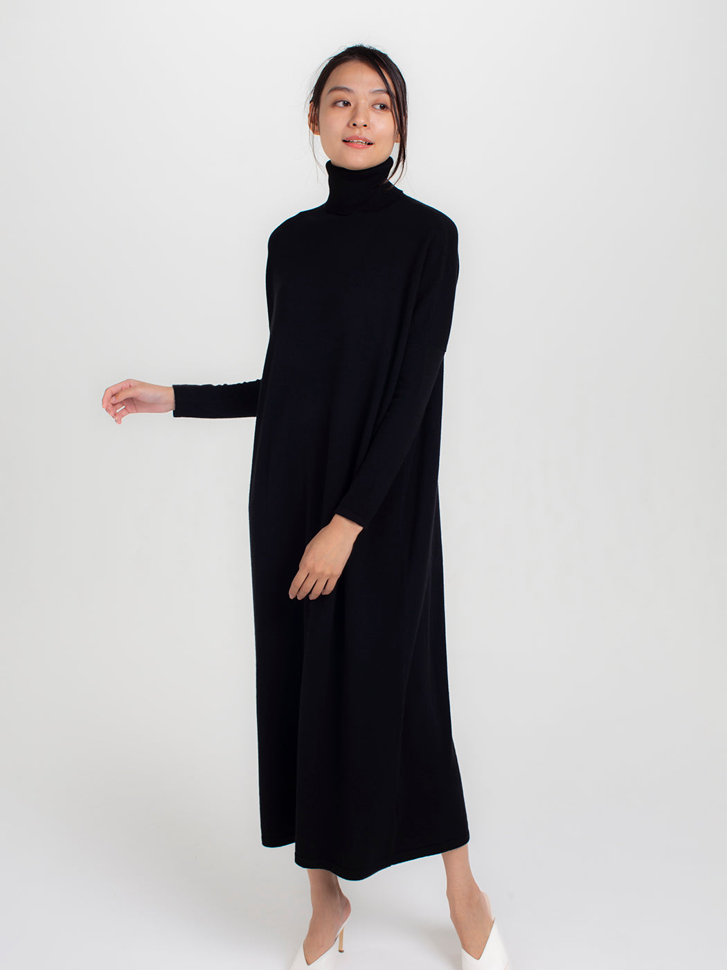 Cashmere relax turtleneck long dress