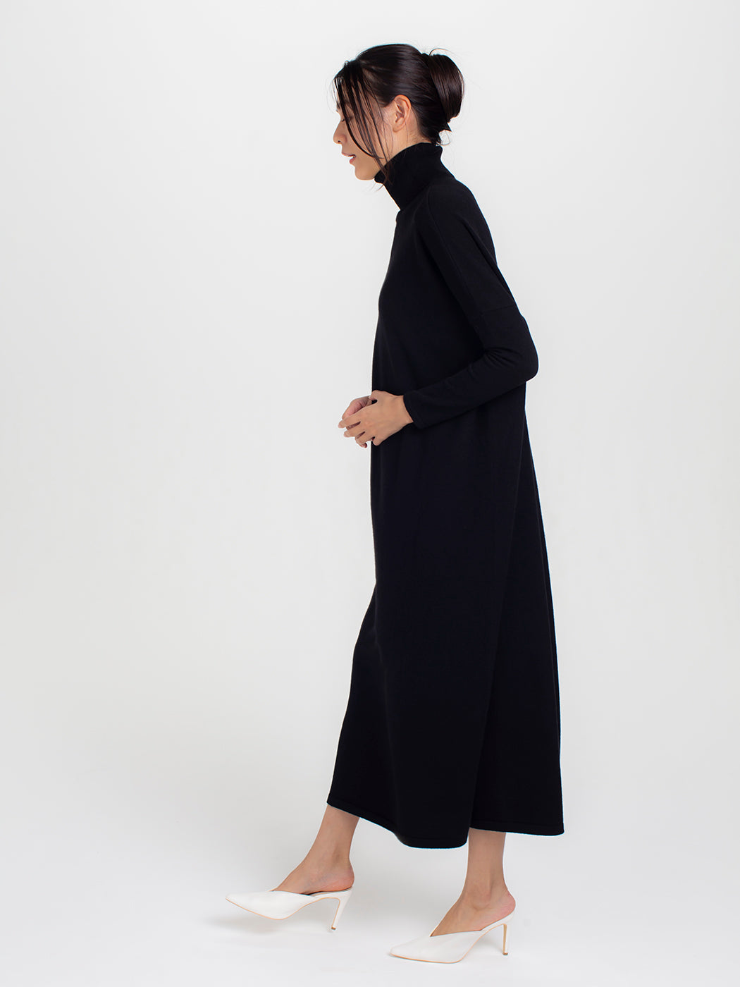 Cashmere relax turtleneck long dress