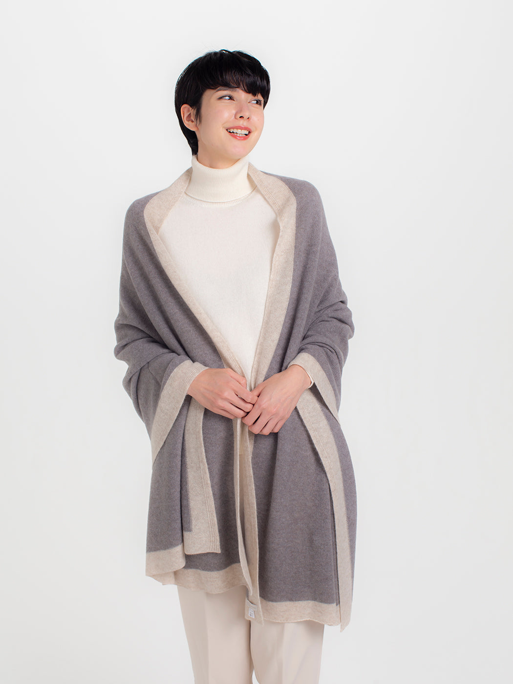 Large cashmere knit frame-color angel's shawl (200cm × 78cm)