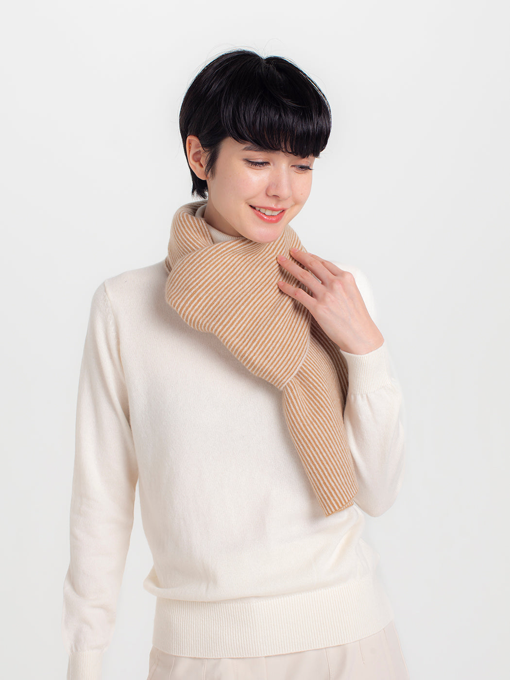 Cashmere knit striped muffer (170cm×22.5cm)