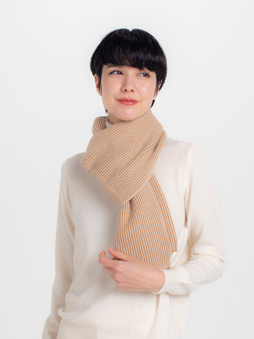 Cashmere knit striped muffer (170cm×22.5cm)