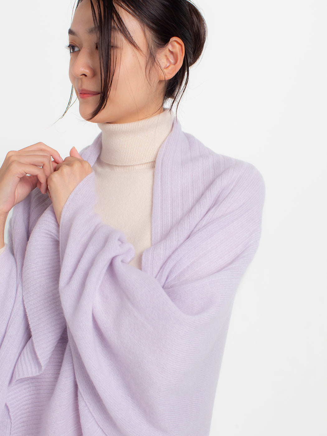 Cashmere knit angel's rib stole (177cm × 63.5cm)