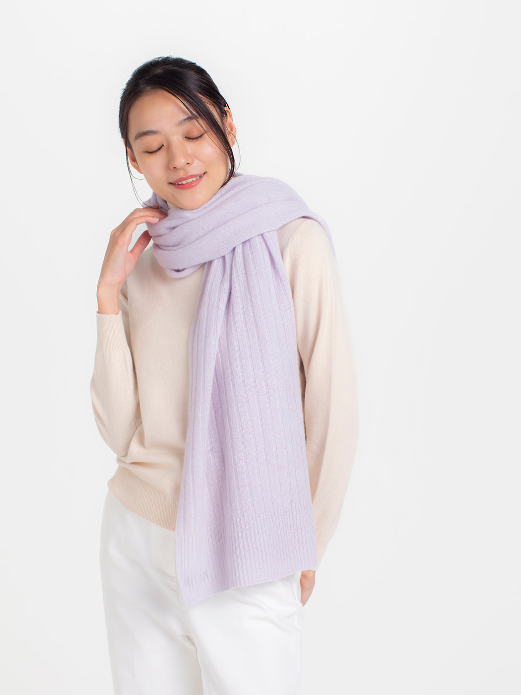 Cashmere knit angel's rib stole (177cm × 63.5cm)