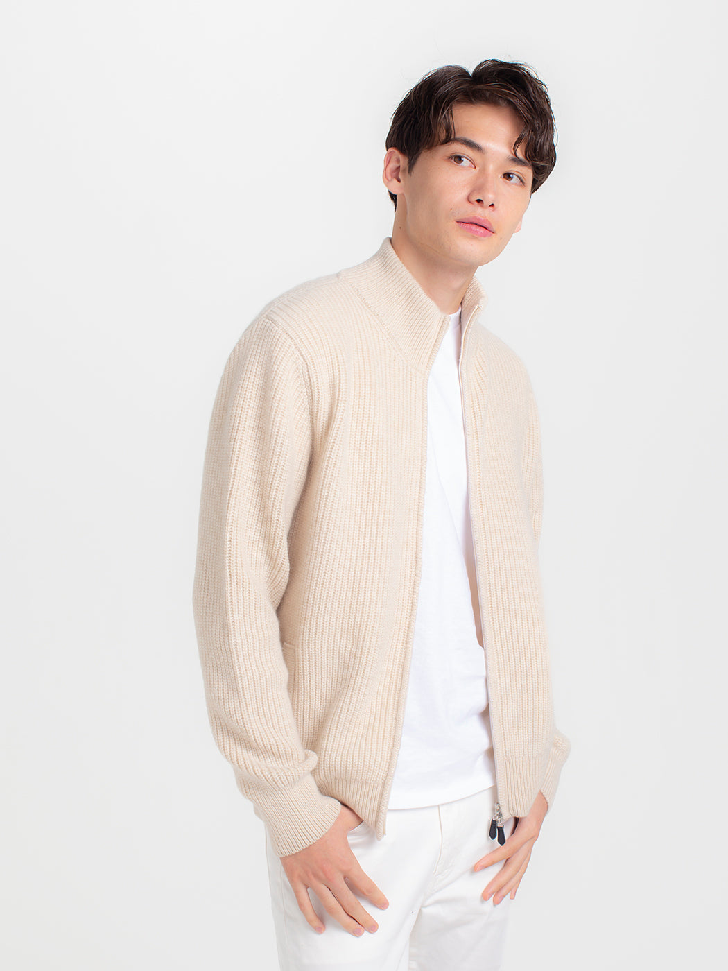 Cashmere halfcardigan full-zip jacket