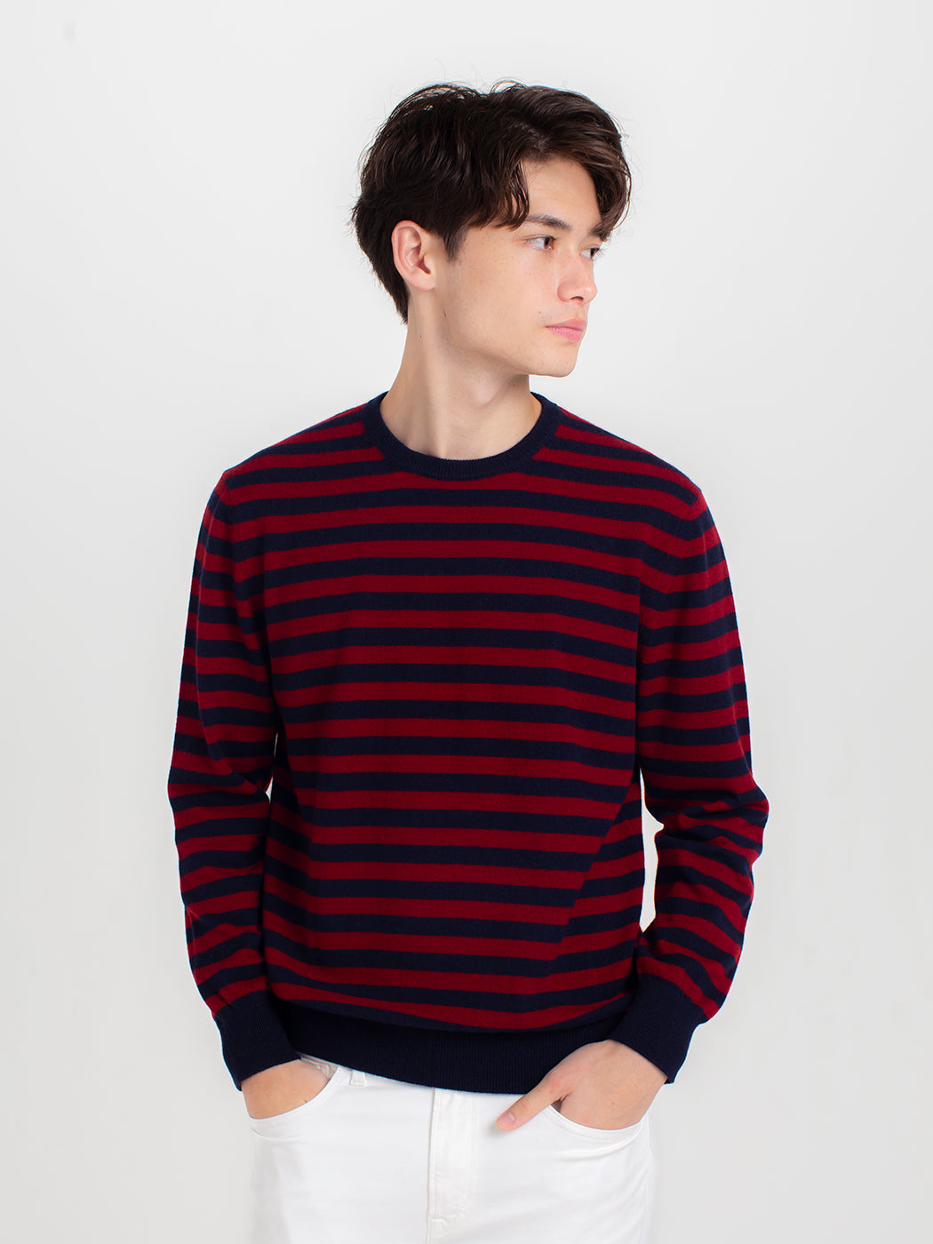 Cashmere horizontally striped crew-neck sweater (stock sale)