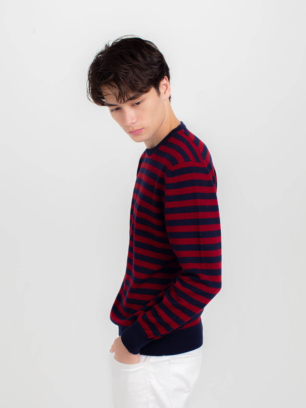 Cashmere horizontally striped crew-neck sweater (stock sale)