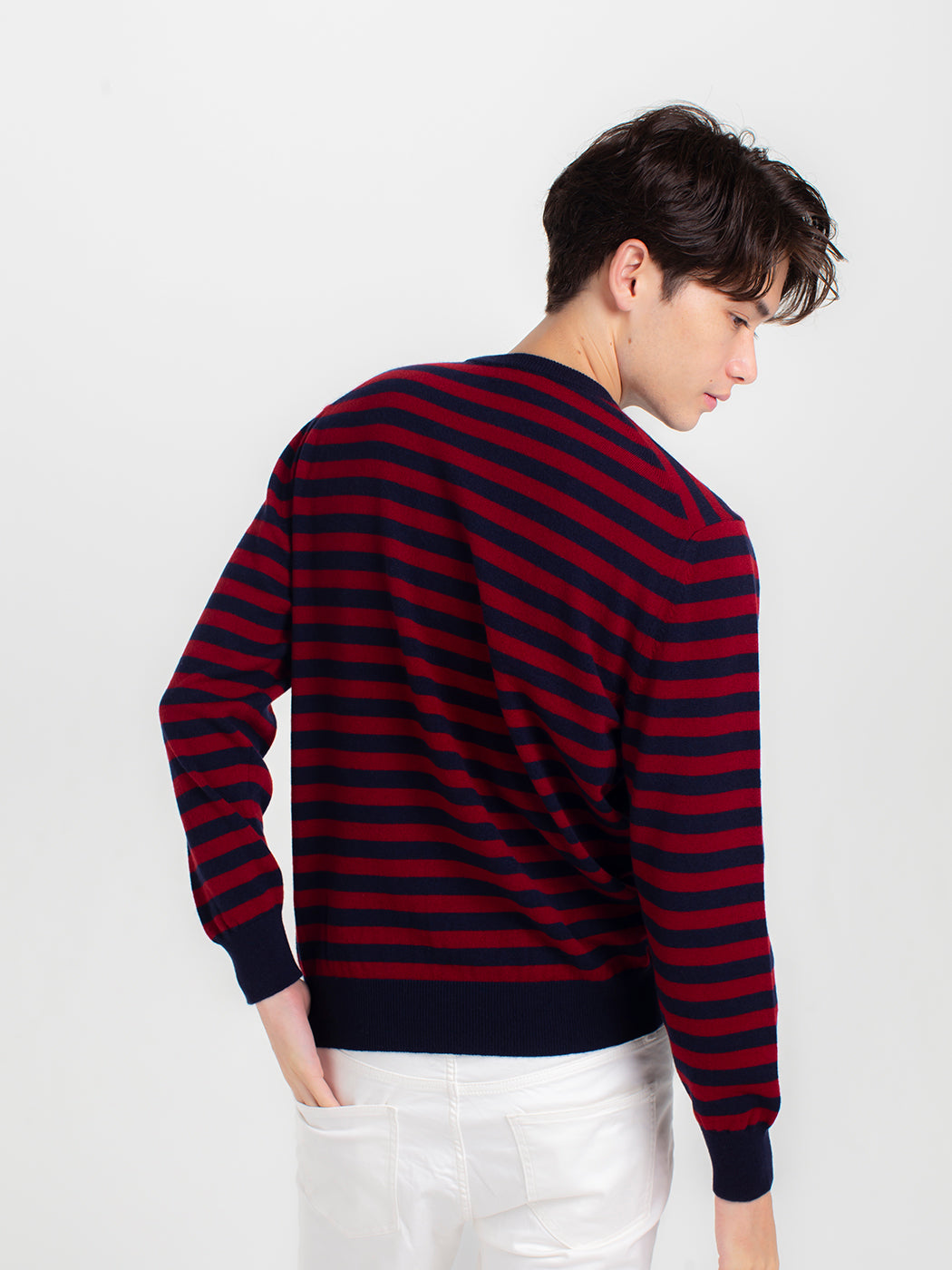 Cashmere horizontally striped crew-neck sweater (stock sale)