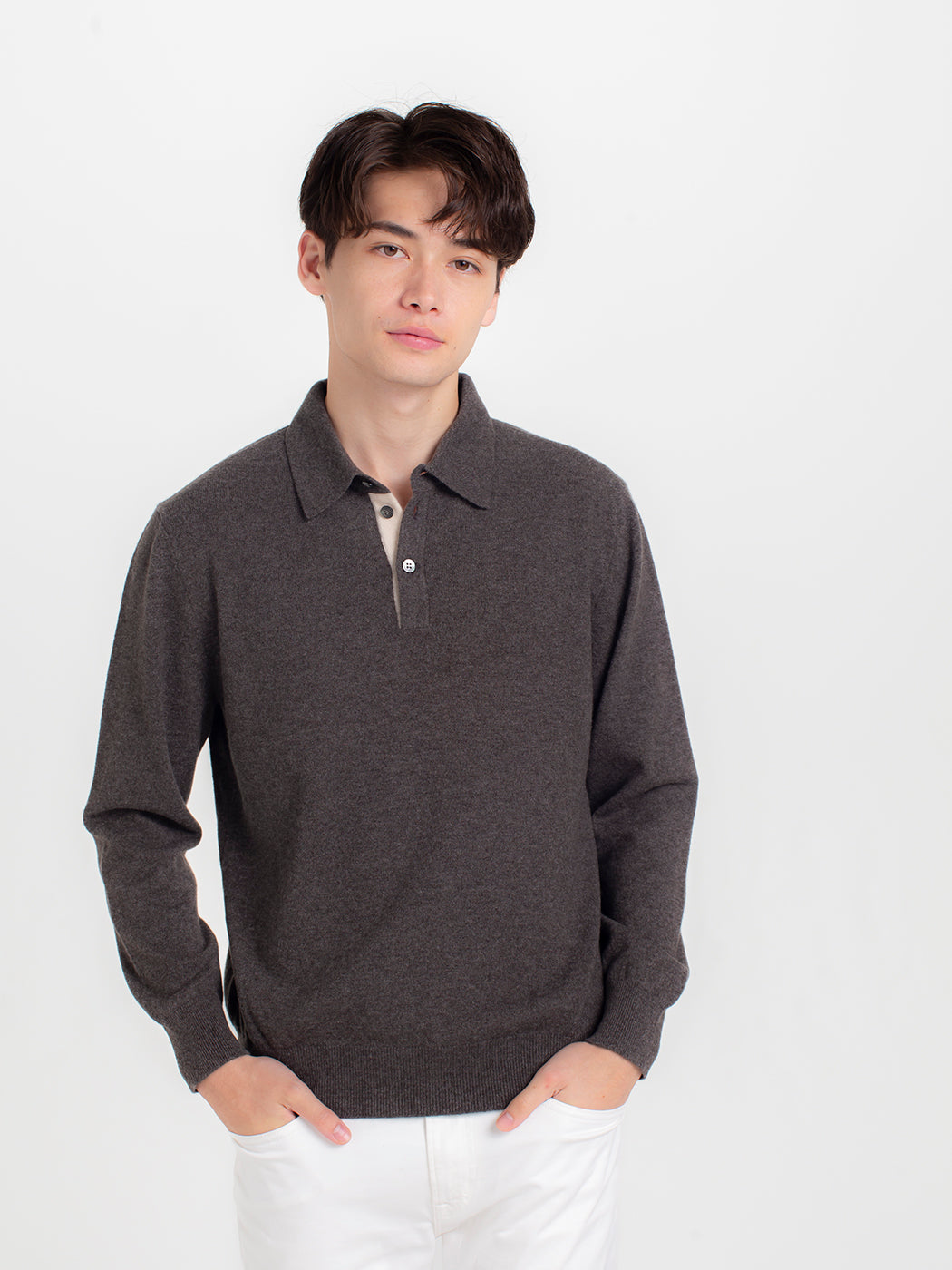 Cashmere polo-collar sweater