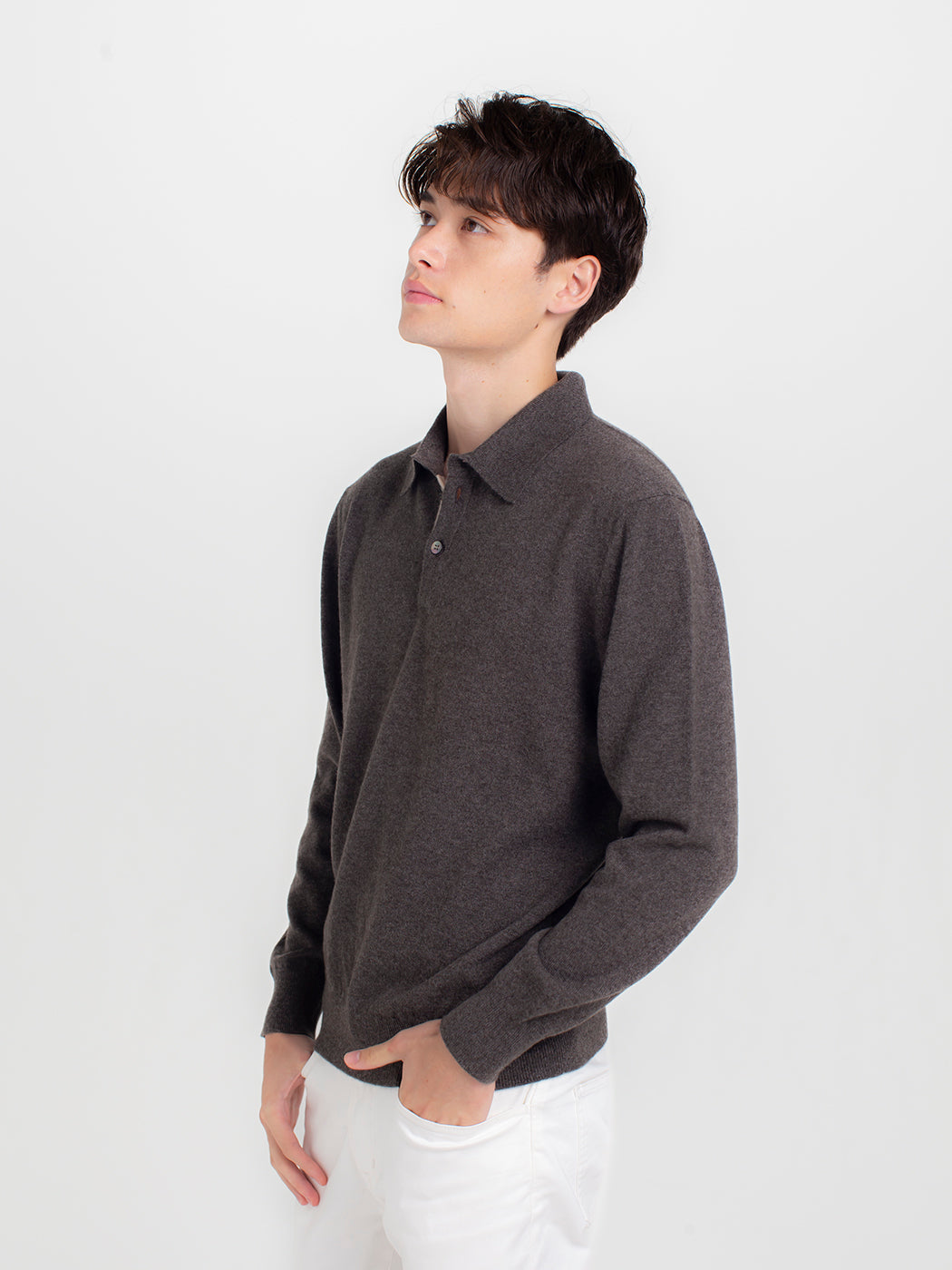 Cashmere polo-collar sweater