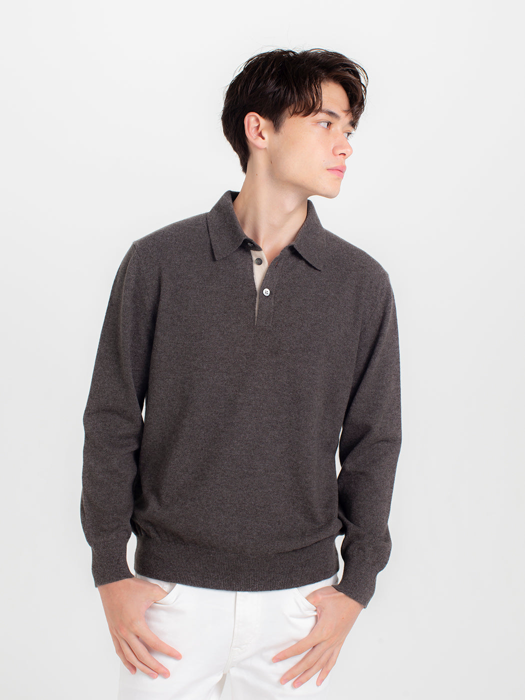 Cashmere polo-collar sweater