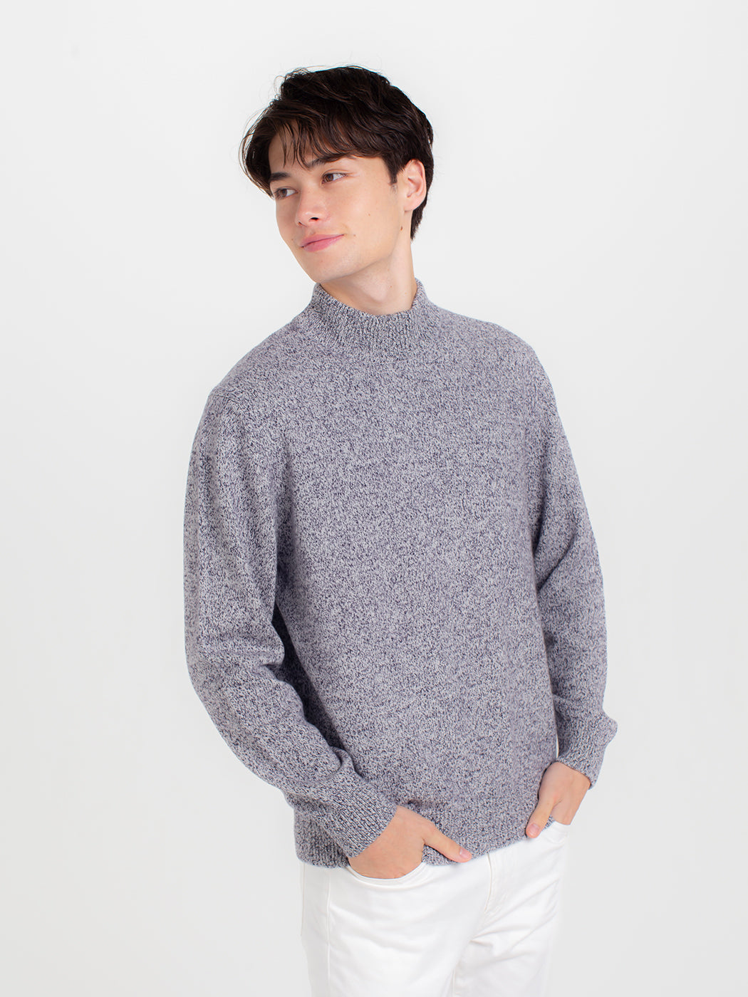 Four-tone Melange Cashmere high-necked sweater