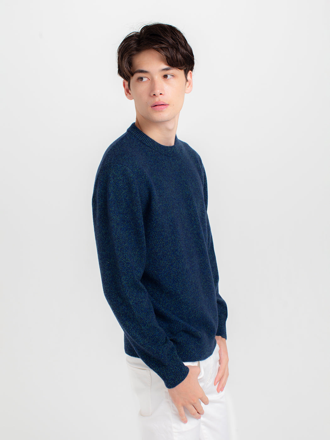 Four-tone Melange Cashmere crew-neck sweater