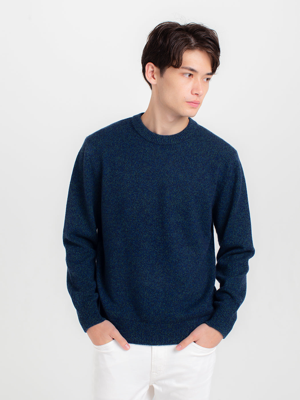 Four-tone Melange Cashmere crew-neck sweater