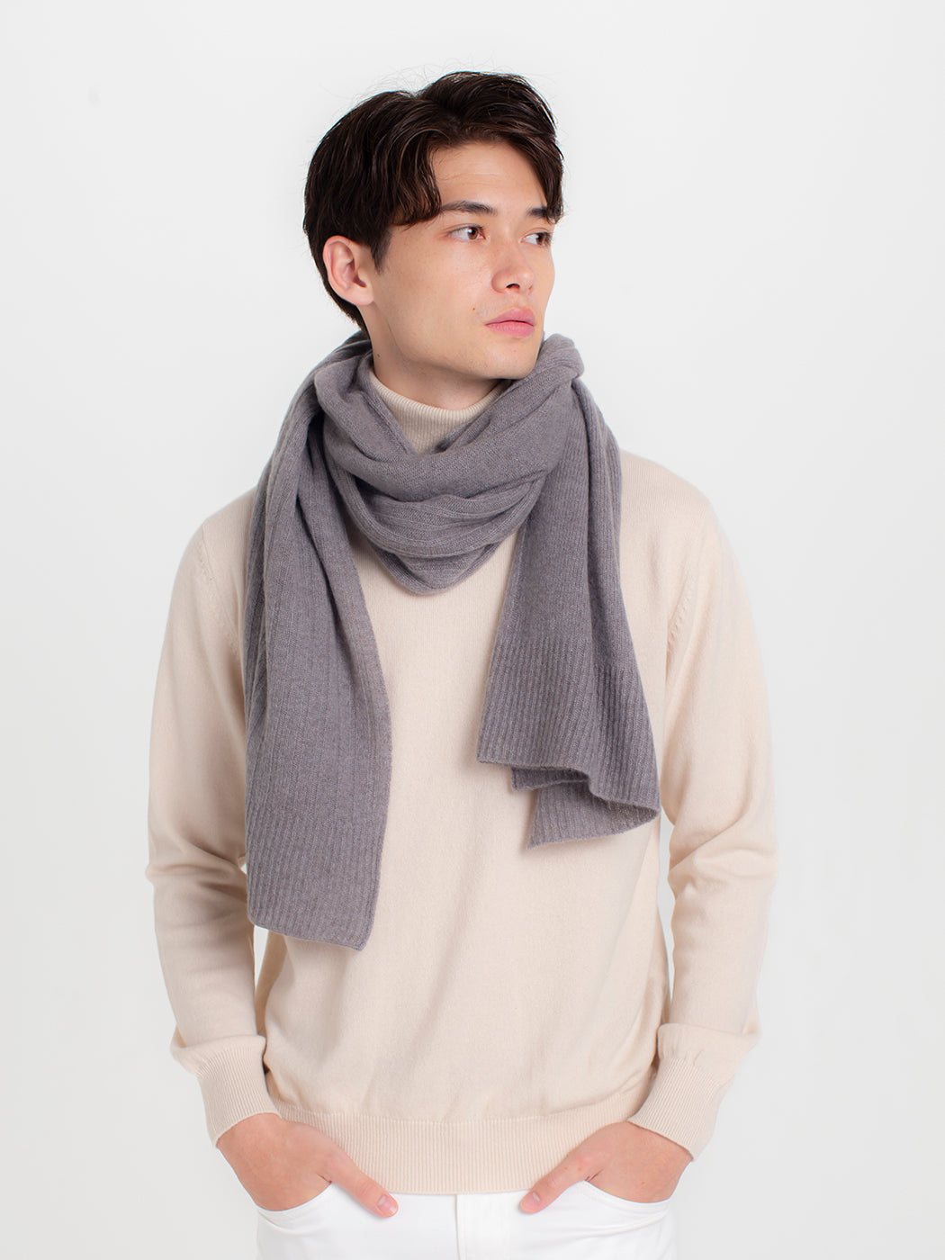 Cashmere knit angel's rib stole (177cm × 63.5cm)