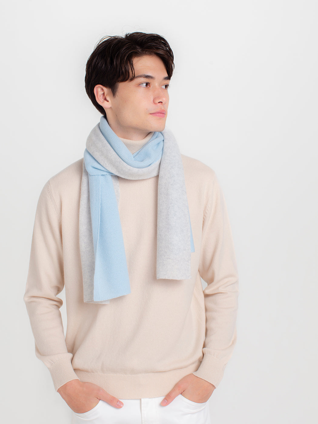 Cashmere knit angel's stole- bicolor stripe design (160cm × 50cm)