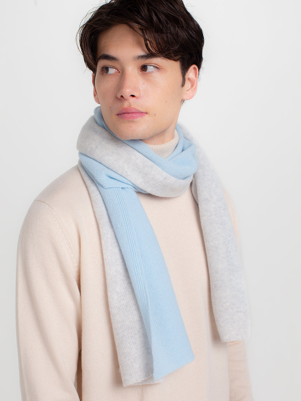 Cashmere knit angel's stole- bicolor stripe design (160cm × 50cm)