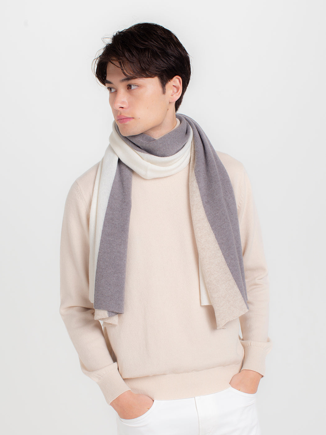 Cashmere knit 3colors-stripe angel's stole (170cm × 45cm)