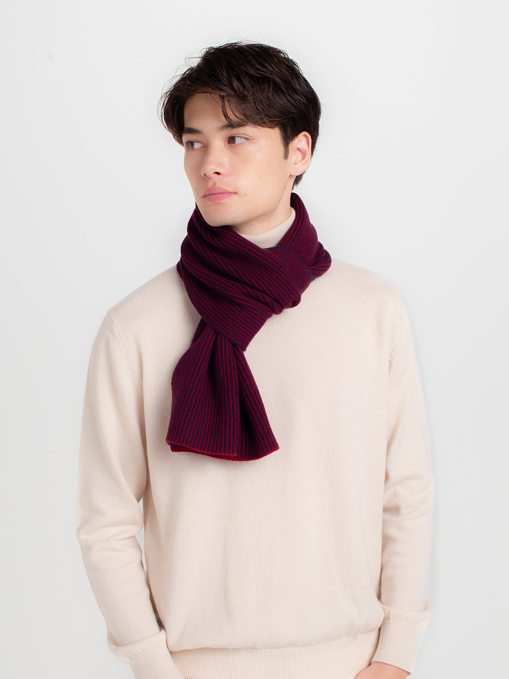 Cashmere knit striped muffer (170cm×22.5cm)