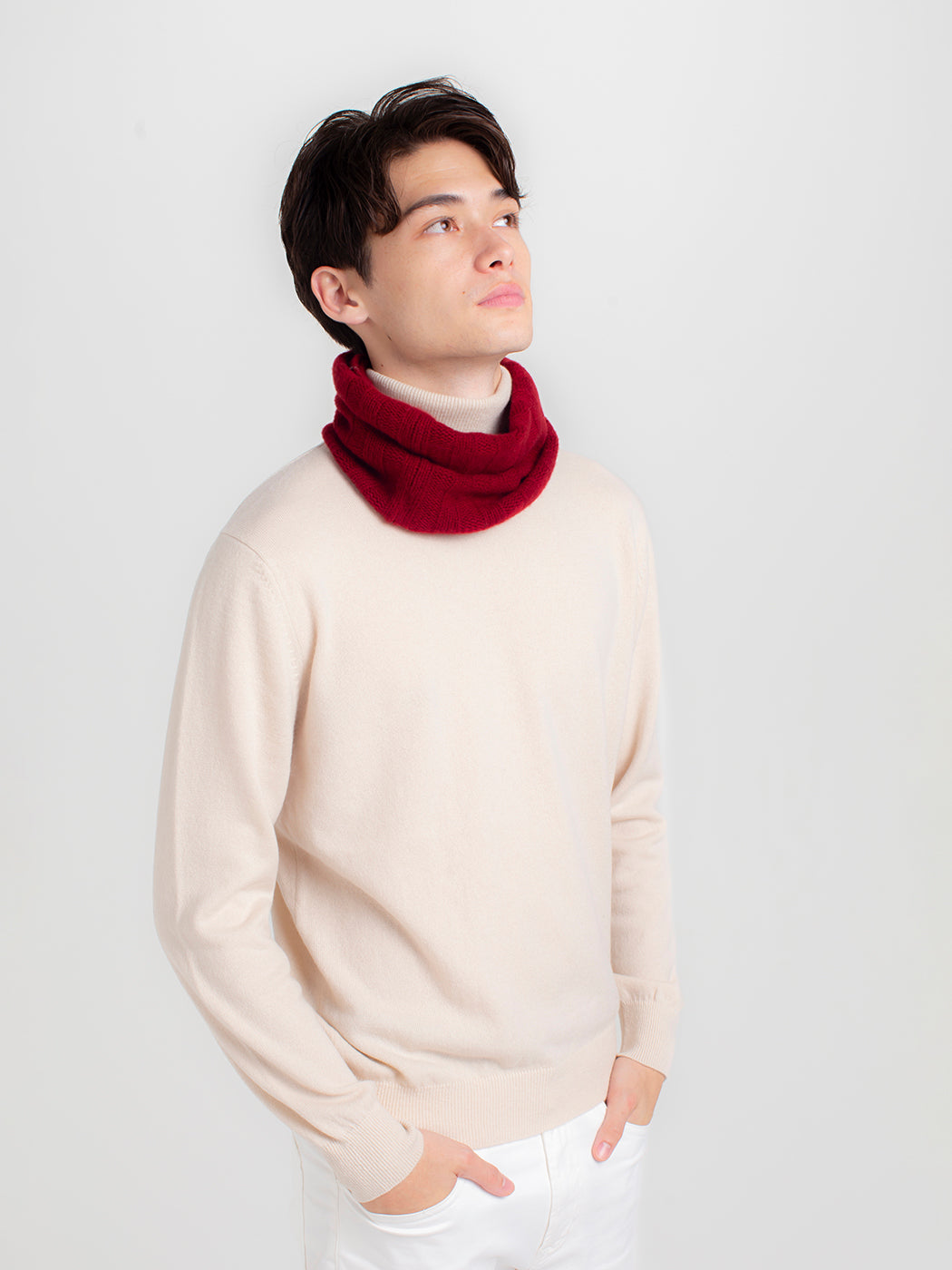 Cashmere knit wide ribbed neck warmer