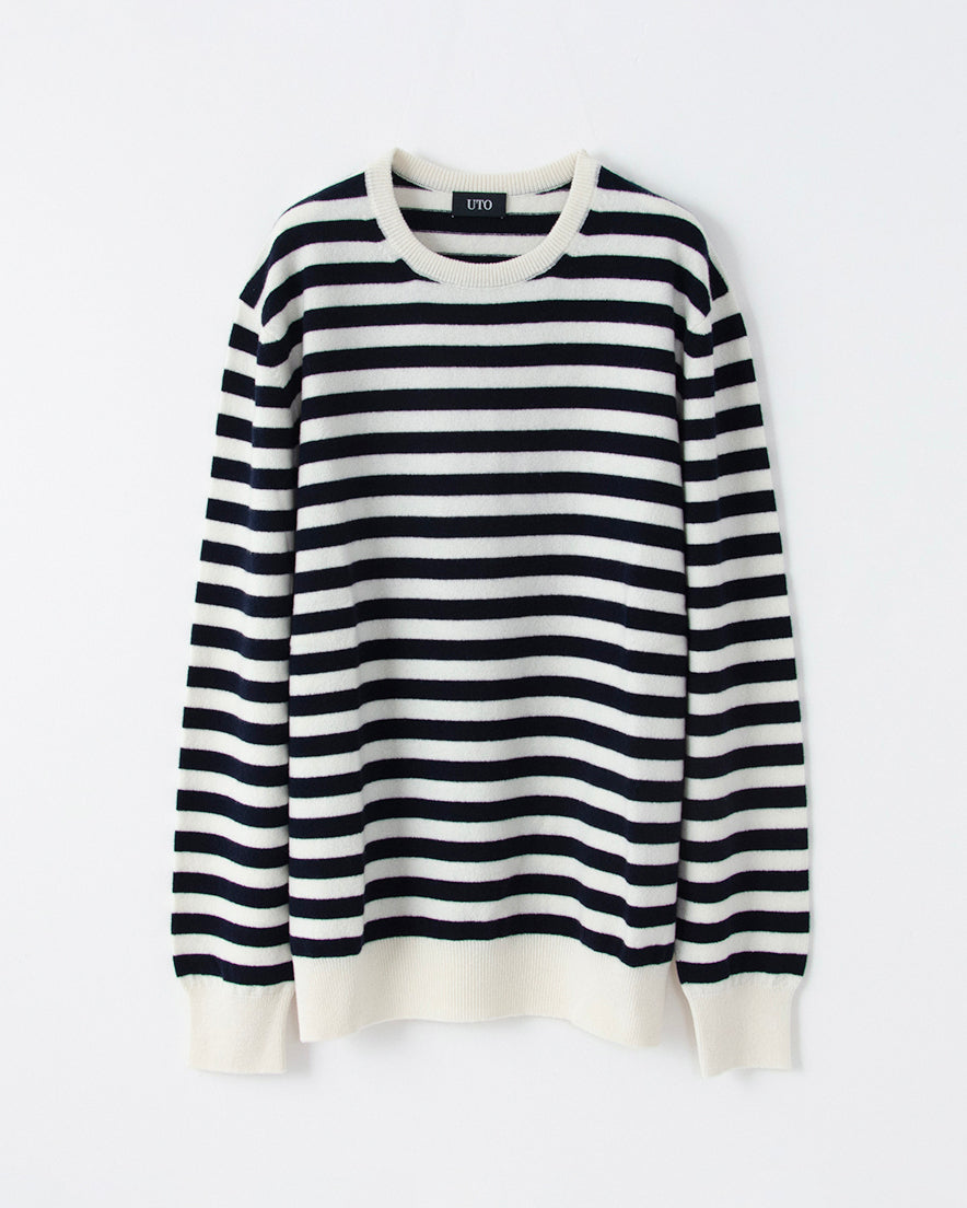 Cashmere horizontally striped crew-neck sweater (stock sale)