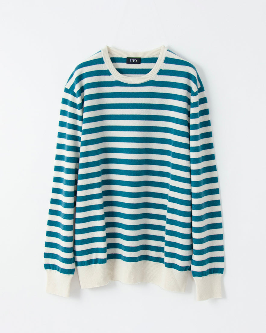 Cashmere horizontally striped crew-neck sweater (stock sale)