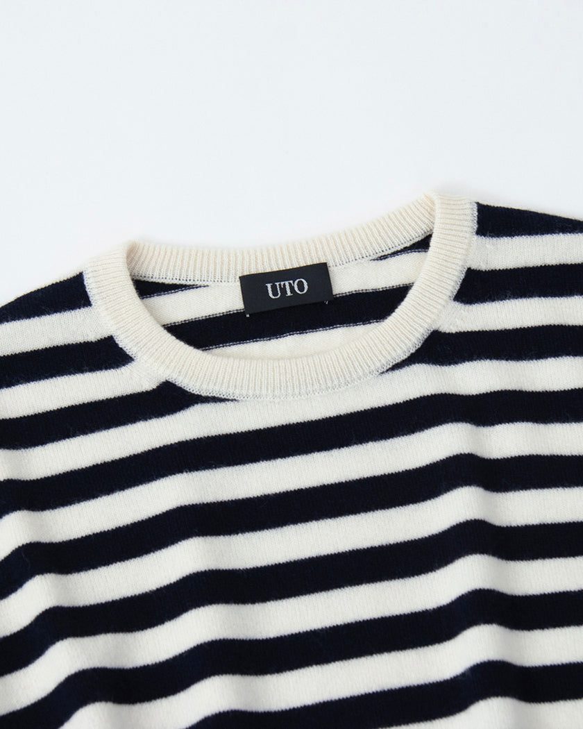 Cashmere horizontally striped crew-neck sweater (stock sale)