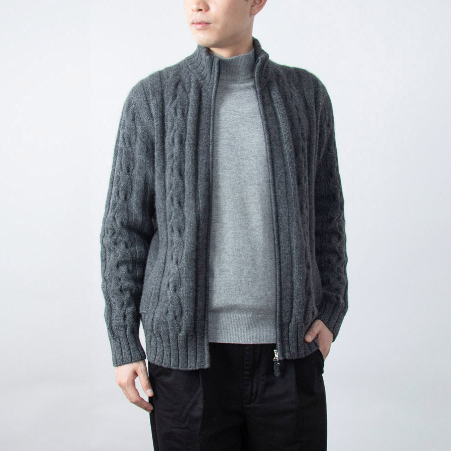 Personalized custom order of men's Japanese luxury cashmere knit cable full-zip jacket