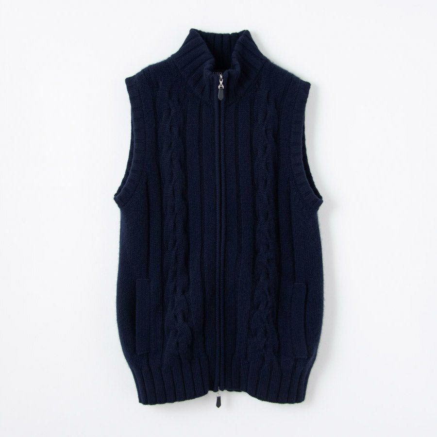 Cashmere cable full-zip vest