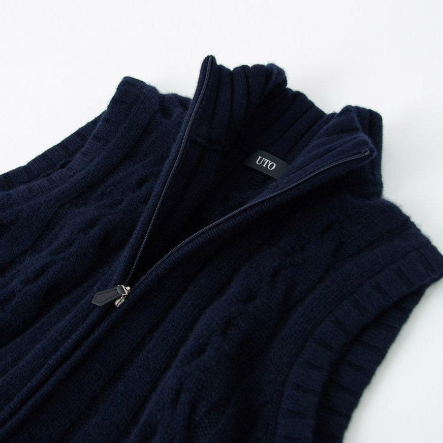 Cashmere cable full-zip vest