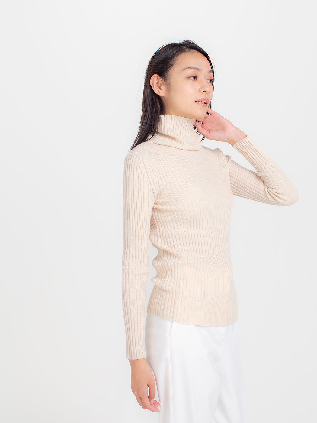 Cashmere rib knit turtleneck sweater