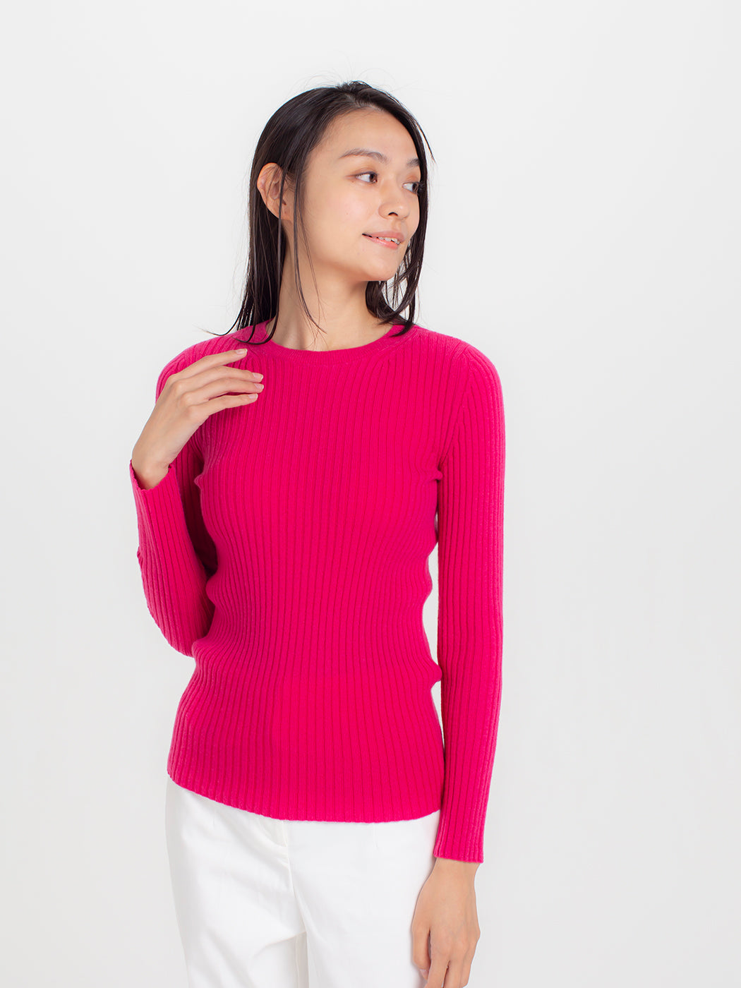 Cashmere rib knit crew-neck sweater