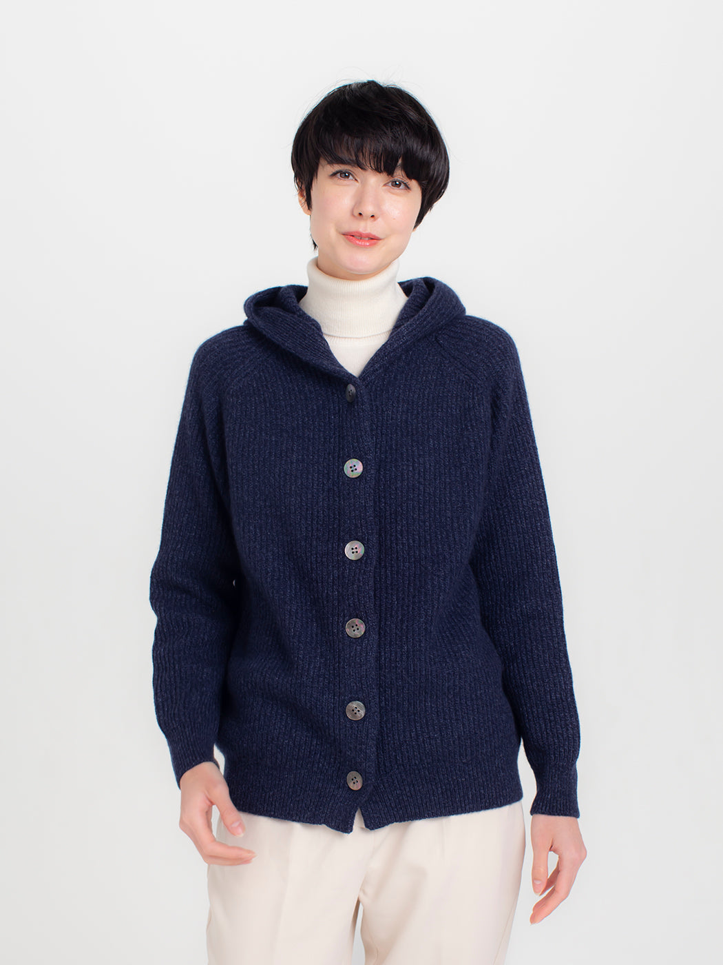 Cashmere halfcardigan hoodie