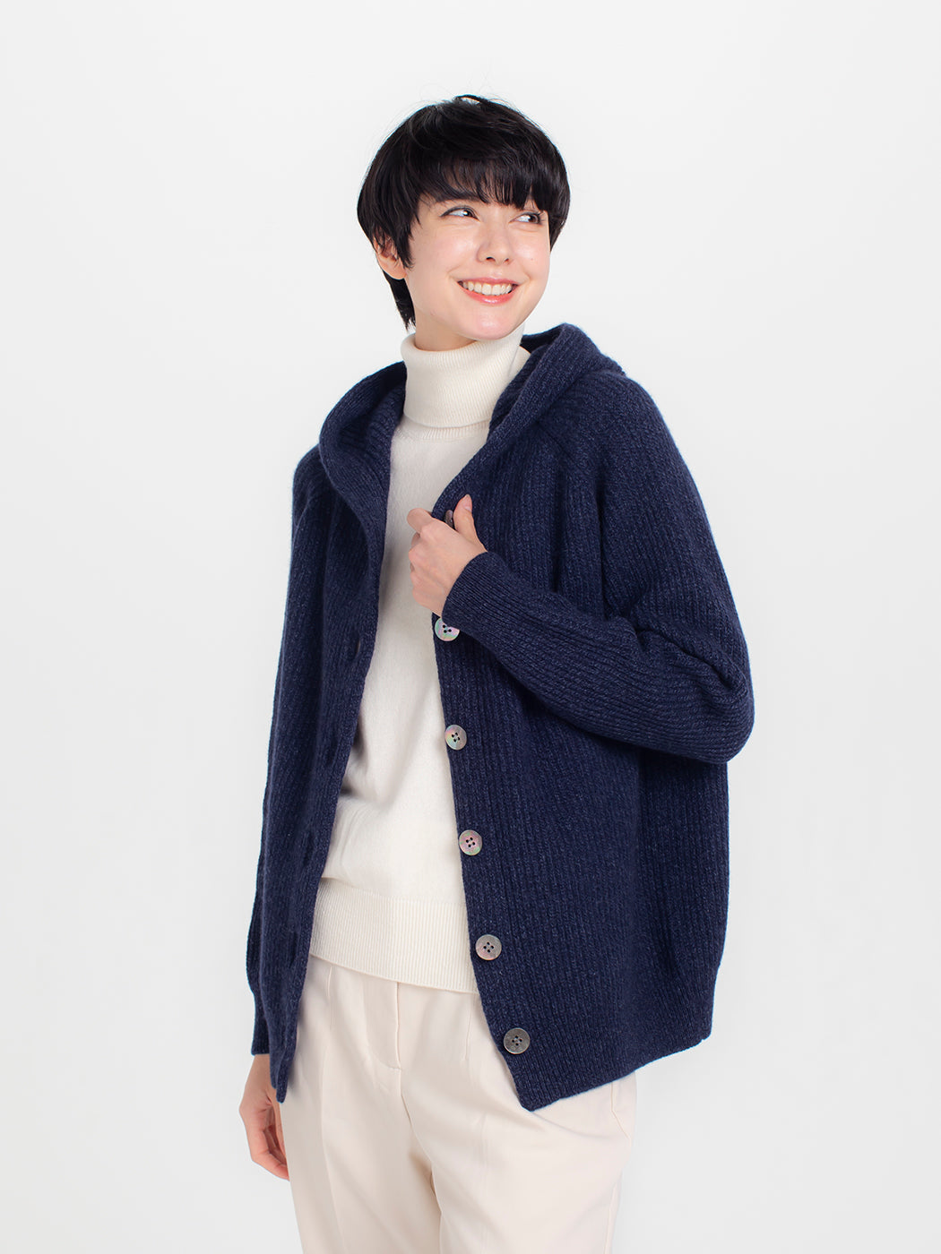 Cashmere halfcardigan hoodie