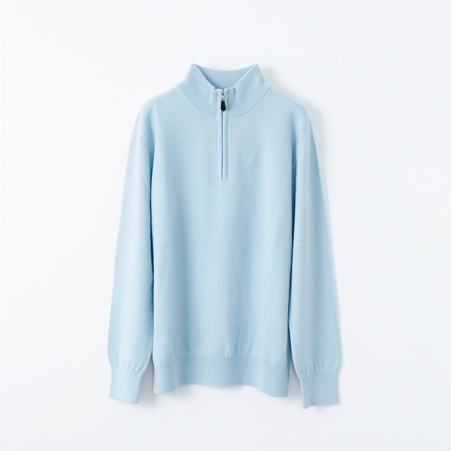 【Sample】Cashmere harf zip high-necked sweater / S size
