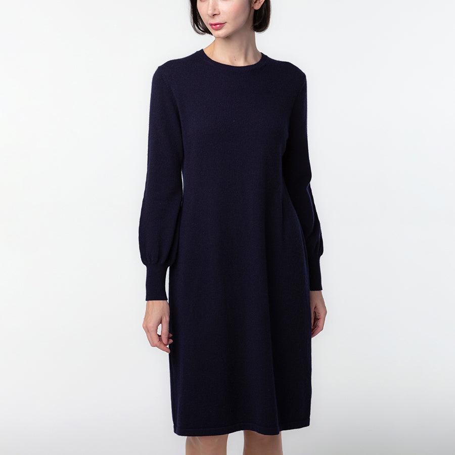 Personalized custom order of women's Japanese luxury cashmere knit crew-neck dress