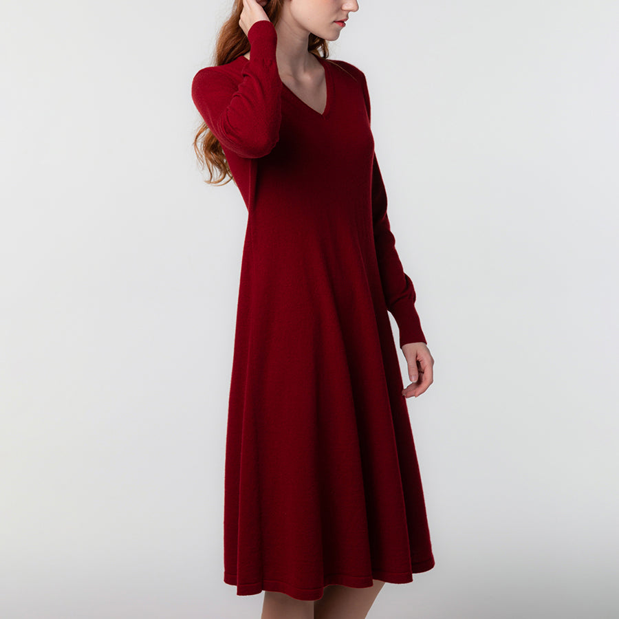 Personalized custom order of women's Japanese luxury cashmere knit v-neck dress