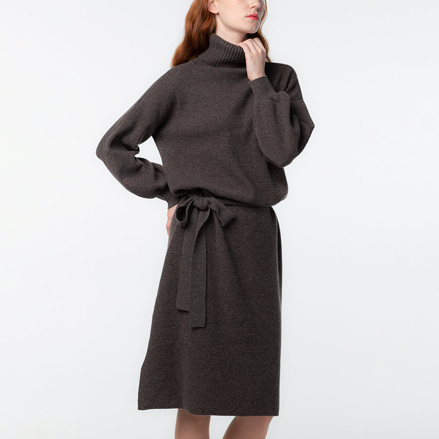 Personalized custom order of women's Japanese luxury cashmere knit milano-rib turtleneck dress