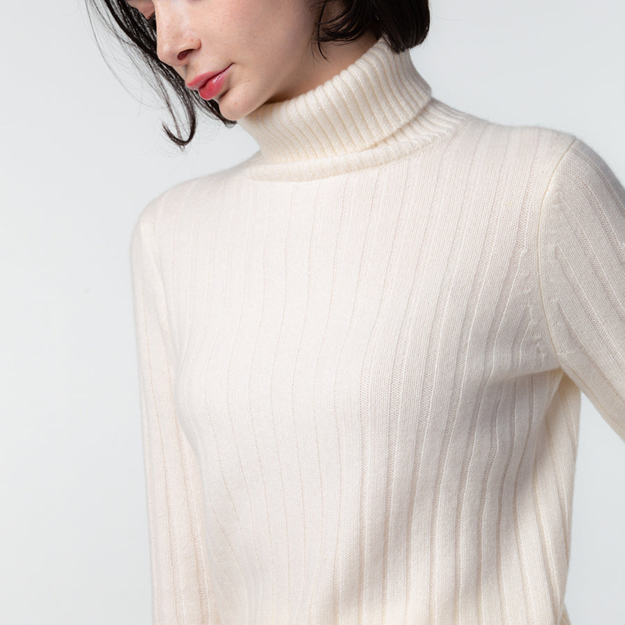 Personalized custom order of women's Japanese luxury cashmere knit rib turtleneck sweater