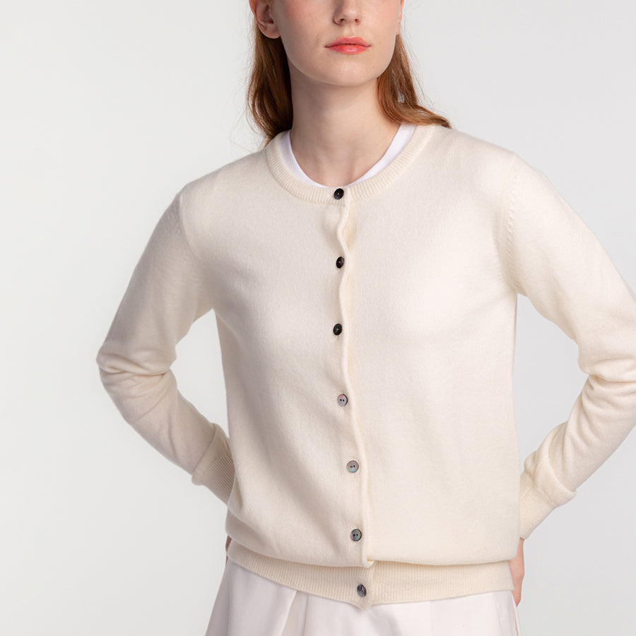 Personalized custom order of women's Japanese luxury cashmere knit crew-neck cardigan