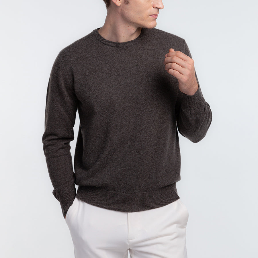 Personalized custom order of men's Japanese luxury cashmere knit crew-neck sweater