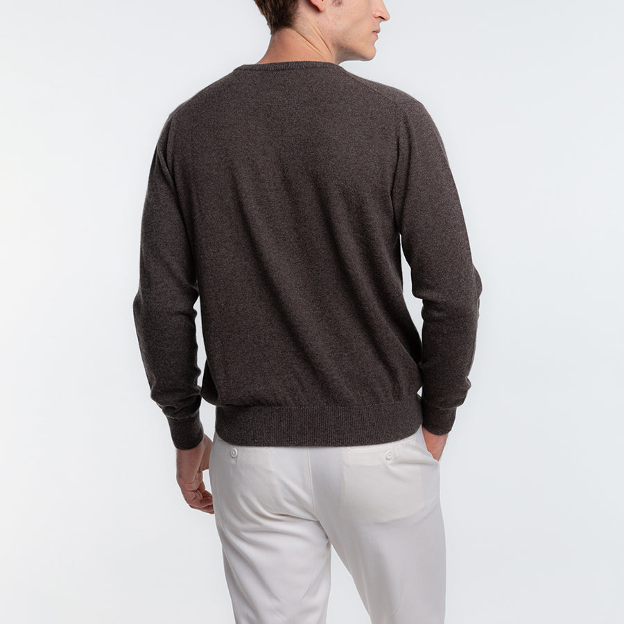 Personalized custom order of men's Japanese luxury cashmere knit crew-neck sweater