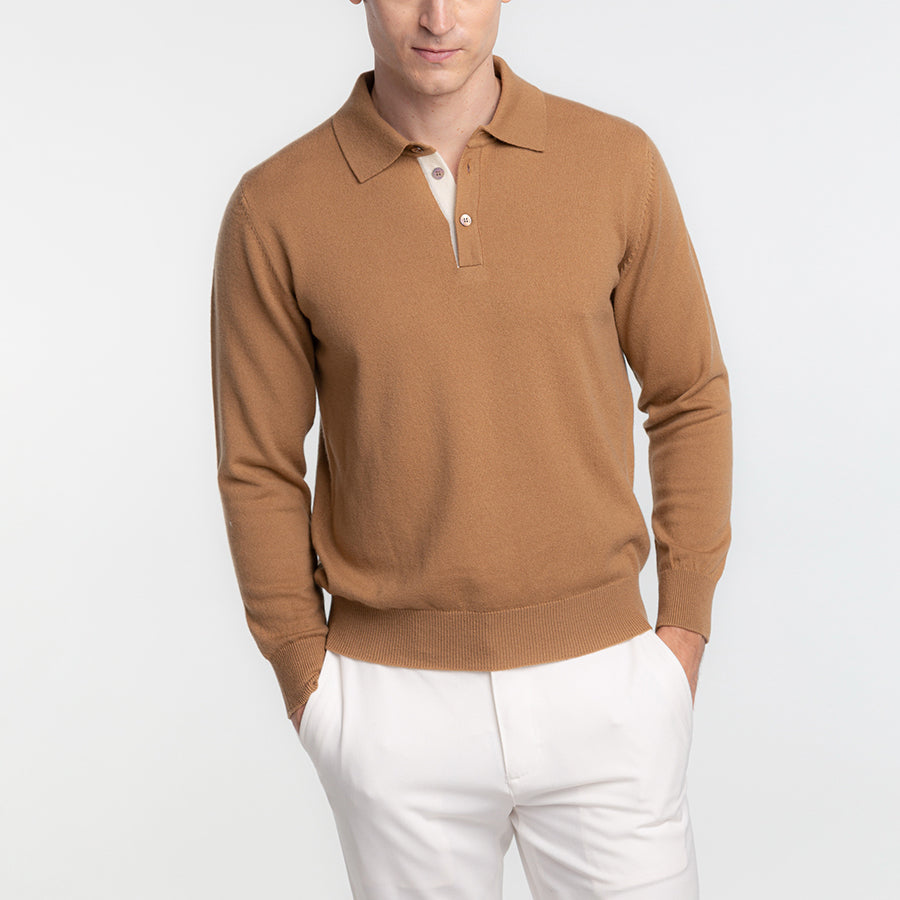 Personalized custom order of men's Japanese luxury cashmere knit polo-collar sweater